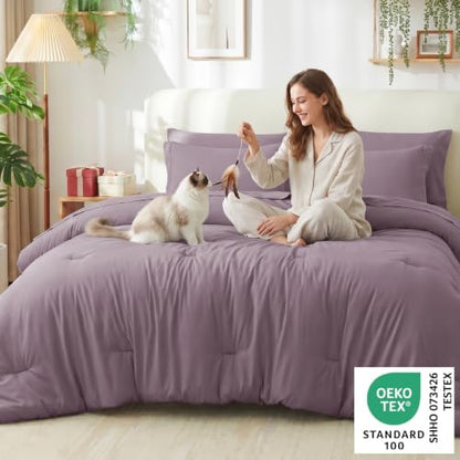 CozyLux Twin Comforter Set Dusty Purple, 5 Pieces Bed in a Bag Twin Comforter Set with Sheets, Grayish Purple Bedding Sets with Down Alternative Comforter, Sheets, Pillowcase & Sham, Soft Bed Set