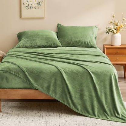 BEDELITE Flannel Sheets Full Size, Green, 4 Pieces