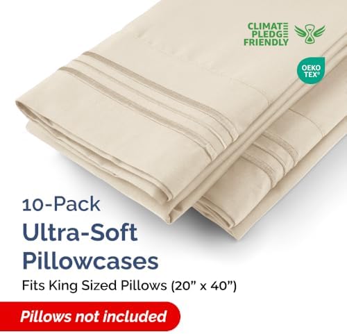 King Pillow Cases Set of 10 - Ultra Soft Cozy Pillowcase Covers - Wheat