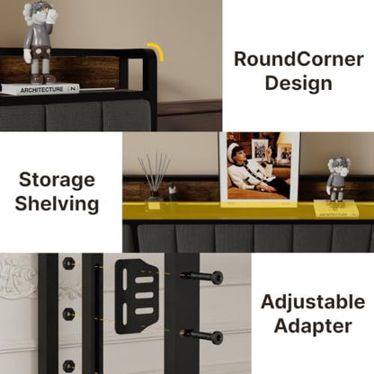 King Headboard Only with Storage & Outlets,Bed Headboard King Size,Gray