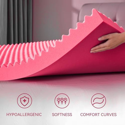 SINWEEK 2 Inch Egg Crate Memory Foam Mattress Topper Twin XL, Twin Extra Long Mattress Pads for College Dorm Room, Pressure Relieve CertiPUR-US Certified,39x80 Inches, Pink