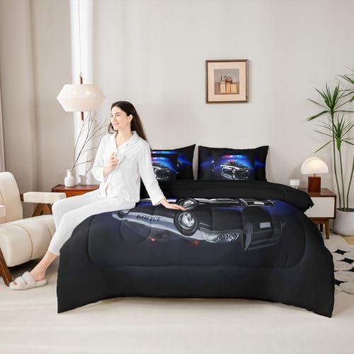 Feelyou Kids Police Car Comforter Set with Sheets 7 Piece Queen Size