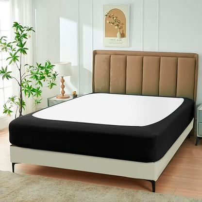 Box Spring Cover Queen Size-Black Stretch Wrap Around 4 Sided Bed Skirt