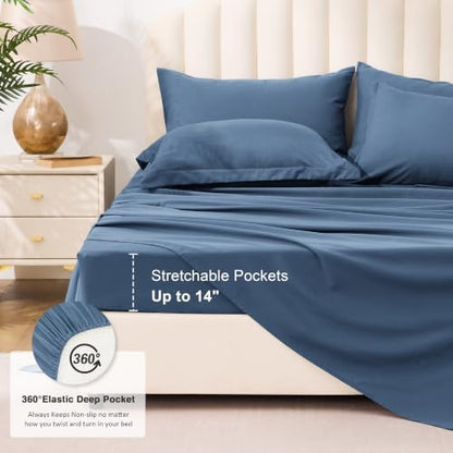 Love's cabin Twin Comforter Set Indigo Blue, 5 Pieces Twin Bed in a Bag, All Season Bedding Sets with 1 Comforter, 1 Flat Sheet, 1 Fitted Sheet, 1 Pillowcase and 1 Pillow Sham