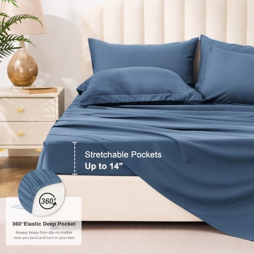 Love's cabin Twin XL Comforter Set Indigo Blue, 5 Pieces Twin XL Bed in a Bag, All Season Bedding Sets with 1 Comforter, 1 Flat Sheet, 1 Fitted Sheet, 1 Pillowcase and 1 Pillow Sham