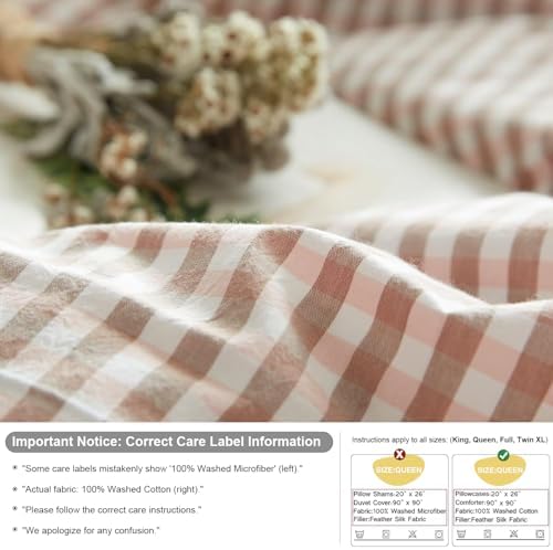 mixinni Pink Gingham Comforter Set Twin XL, Plaid Comforter Set 3 Pieces 1 Pink Grid Comfoter with 2 Pillow Cases for All Seasons, Soft Fluffy Modern Grid Pattern Printed Bedding-Twin XL Size