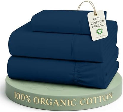 LANE LINEN Twin XL Bed Sheets 100% Organic Cotton Cooling Soft 3pc - Navy