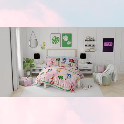 Franco Sonic The Hedgehog Amy Rose Anime Kids Bedding Super Soft Comforter and Sheet Set with Sham, 7 Piece Full Size, (Officially Licensed Product) Kids