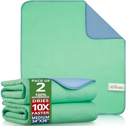 Bed Pads Washable Waterproof 34"x36"- Pack of 2 Incontinence Bed Pads