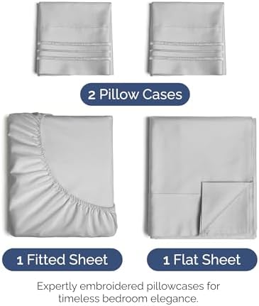 Full Size 4 Piece Sheet Set - Ultra Soft & Cooling Bed Sheets - Soft Grey