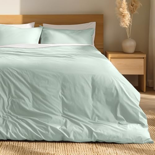Bare Home 100% Organic Cotton Full Duvet Cover Set - Crisp Percale Weave - Lightweight & Breathable - Cooling Duvet Cover Set (Full, Willow)