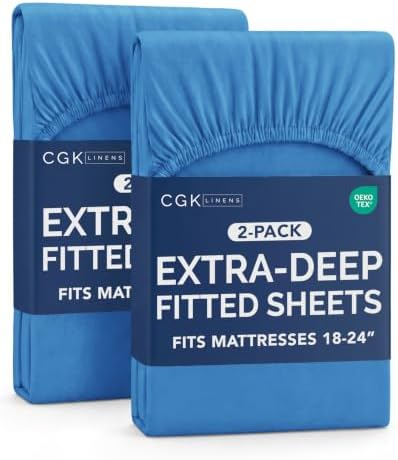 CGK Linens 2 Pack Extra Deep Full Fitted Sheets - Royal Blue