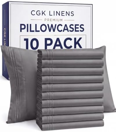 Queen Pillow Cases Set of 10 - Ultra Soft Pillowcase Covers - Dark Grey