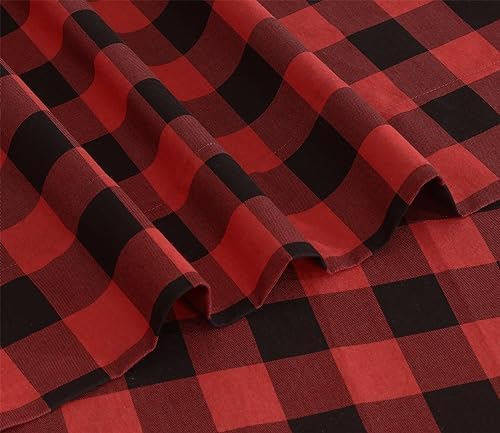 RUVANTI 100% Cotton Flannel Sheets Queen Size, Red & Black Plaid