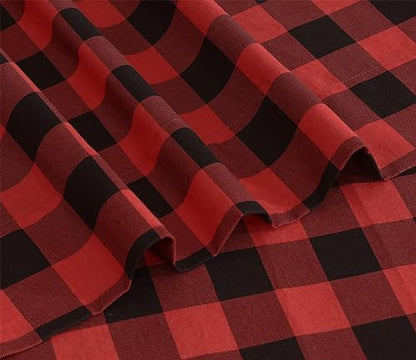 RUVANTI 100% Cotton Flannel Sheets Queen Size, Red & Black Plaid