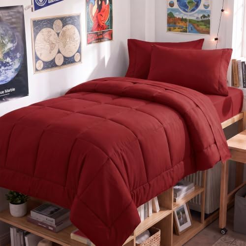 CozyLux Twin XL Comforter Set Dark Red - 5 Pieces Twin XL Bed in a Bag