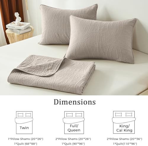 akkialla Taupe Twin Quilt Set, Ultrasonic Lightweight Bedspread Coverlet for Modern Minimalist Bedroom, Soft Microfiber Coin Pattern Bedding, 2-Piece (1 Quilt, 1 Pillow Sham)