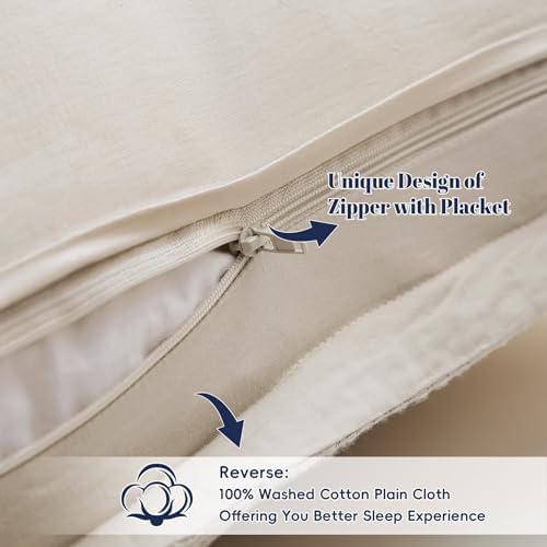 PHF Cotton Ruffle Waffle Weave Euro Sham Covers 26"x26", Oatmeal, No Insert