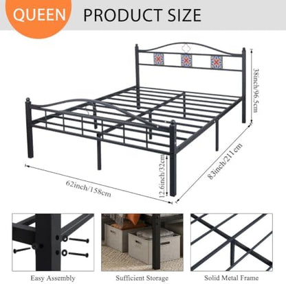 Queen Bed Frame with Headboard Footboard, Victorian Metal Platform Beds