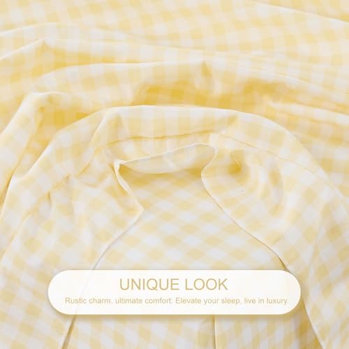 Gingham Twin Sheet Set, Lightweight Super Soft Brushed Microfiber Plaid Bed Sheets with 16" Deep Pocket, 3 Piece Ruffle Farmhouse Bedroom Decor, Yellow