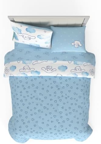 Cinnamoroll Bedding 7 Piece Super Soft Cozy Reversible Comforter and Sheet Set with Sham, Full, (100% Official Licensed Product) By Franco