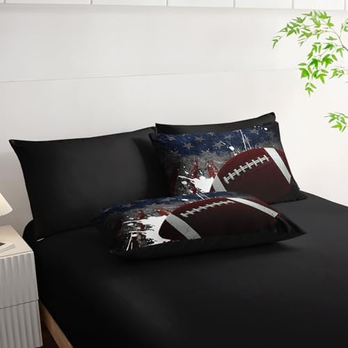 7Pcs Comforter Set American Football Printed Bedding Set with 1 Comforter, 1 Flat Sheet, 1 Fitted Sheet and 4 Pillowcases for Boys and Girls Bedroom All Season(Football Queen