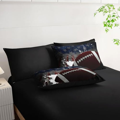 7Pcs Comforter Set American Football Printed Bedding Set with 1 Comforter, 1 Flat Sheet, 1 Fitted Sheet and 4 Pillowcases for Boys and Girls Bedroom All Season(Football Queen