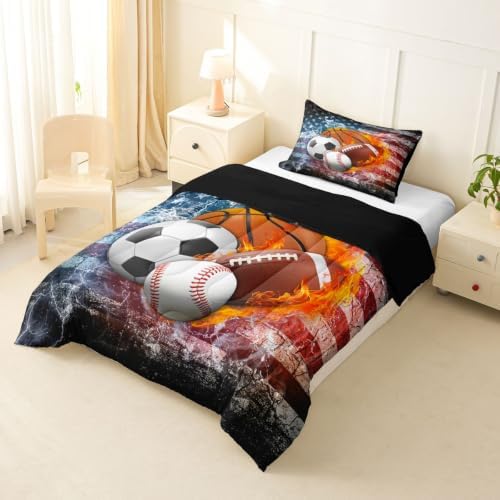 Erosebridal Sports Balls Comforter Set for Kids Boys Girls