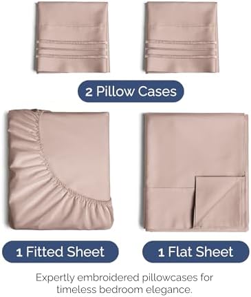 Queen Size 4 Piece Sheet Set - Ultra Soft & Cooling Bed Sheets - Dusty Pink