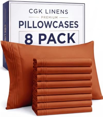 King Pillow Cases Set of 8 - Ultra Soft Pillowcase Covers - Terracotta