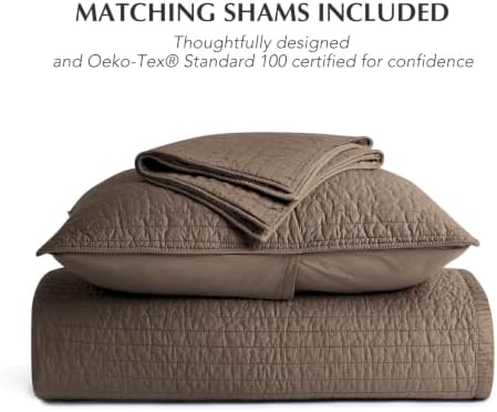 EVERGRACEHOME Cotton Sateen Quilt Set, King Size, Espresso Brown