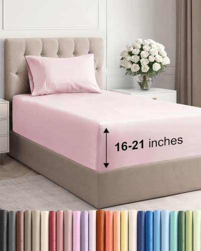 Extra Deep Pocket Twin XL Sheet Set - Breathable & Cooling - Lavender Pink