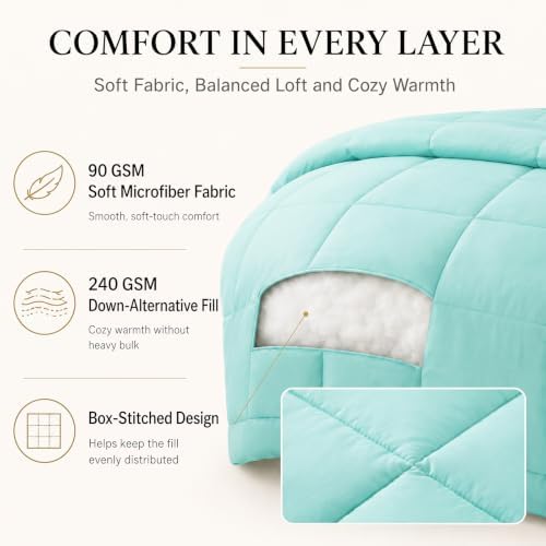 CozyLux King Size Comforter Set Spa Blue - 7 Pieces Bed in a Bag