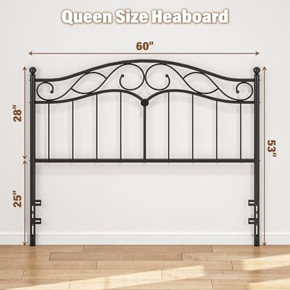 Queen Size Headboard Only, Vintage Metal Headboard for Queen Bed Black
