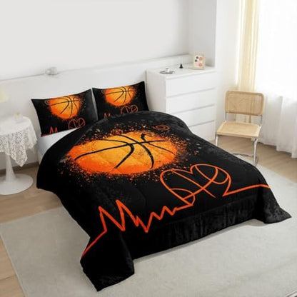 Castle Fairy Basketball Comforter Set for Boys Kids Girls 3D Basketball Black Gray Camo Quilt Set,Home Decor Soft Sport Games Bedding Set Hippie Graffiti Orange Teens Duvet Insert Twin Size 2pcs