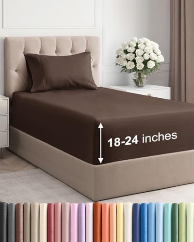 Extra Deep Twin Sheet Set - 3 Piece Breathable & Cooling Bed Sheets - Brown