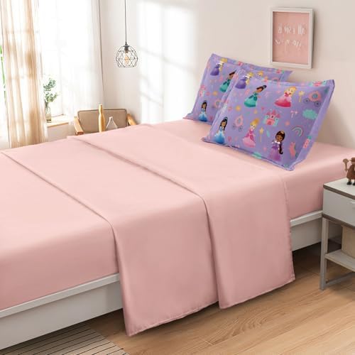 Twin Size Comforter Set for Girls Princess Bedroom Decor 5 Pieces Soft Breathable Bedding Sheets Kids Bed in a Bag Sets All Season Use
