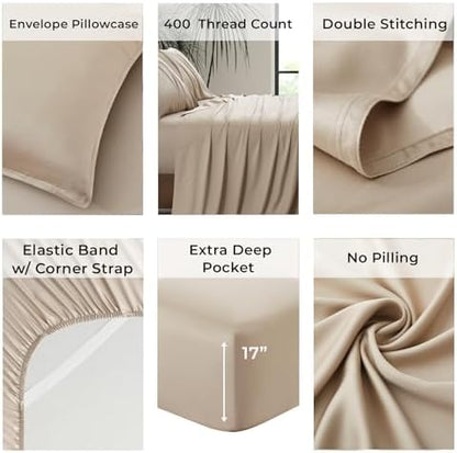 |Twin Size Sheet Set | Organically Grown | Ultra Soft & Cooling |100% Viscose | 17" Deep Pocket [Dune]