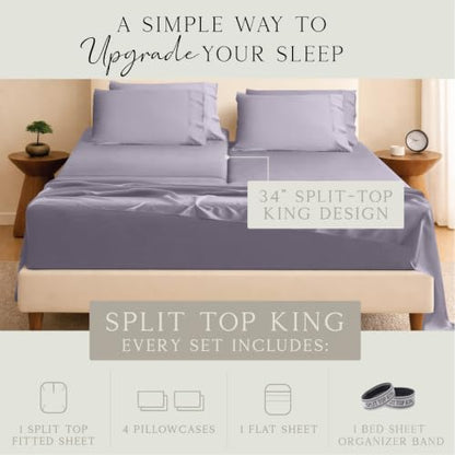 KARISSA MAE 6 Piece Luxury Bamboo Viscose 34" Split Top King Size Sheet Set