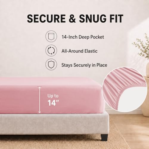 HIMEET Full Comforter Set, 7-Piece Point-Quilted Bed in a Bag, Pink