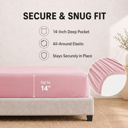 HIMEET Full Comforter Set, 7-Piece Point-Quilted Bed in a Bag, Pink