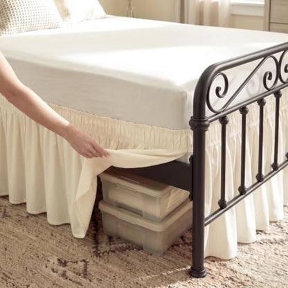 RIMELA Bed Skirt with Split Corners, King, 15 Inch Drop, Light Beige