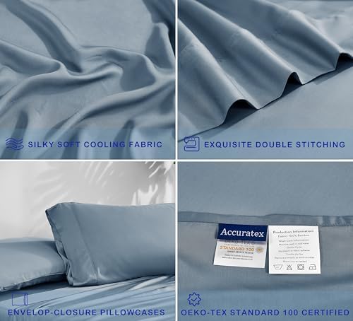ACCURATEX Cooling Sheets for Hot Sleepers, Split King Size, Dusty Blue