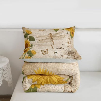 Dragonfly Bedding Sets Twin Botanical Floral Comforter Set Sunflower Bedding for Boys Girls Vintage Style Duvet Insert Wild Animals Dragonfly Quilt Field Floral Fresh Natural Pastoral Spring Bedding