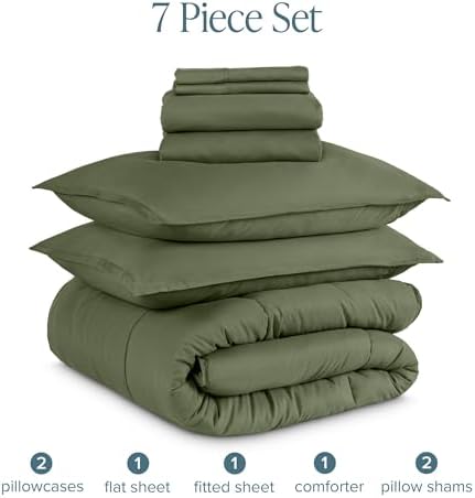 Bare Home Bed-in-A-Bag 7 Piece Comforter & Sheet Set - Full - Goose Down Alternative - Ultra-Soft 1800 Premium - Bedding Set (Full, Cypress/Cypress)