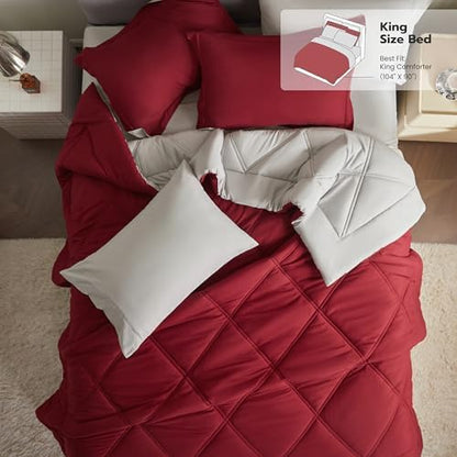 Joiedomi King Size Comforter Set with Sheets Red, 7 Pieces King Bedding Set with 1 Down Alternative Comforter, 1 Flat Sheet, 1 Fitted Sheet, 2 Pillowcases and 2 Pillow Shams, Bed in a Bag All Seasons