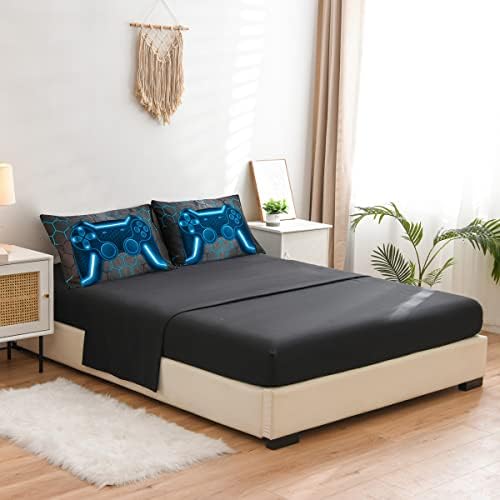 NTBED 5Pcs Queen Gaming Comforter Set for Boys Kids Gamer Bedding Sets Blue