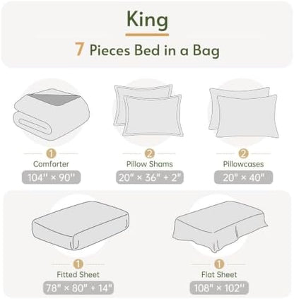 King Comforter Set with Sheets- 7 Pieces Bed in a Bag Blue Bedding Sets