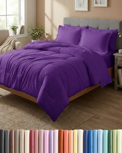 Queen Comforter Set - 7 Piece Bed in a Bag Queen Size Bed Set - Purple