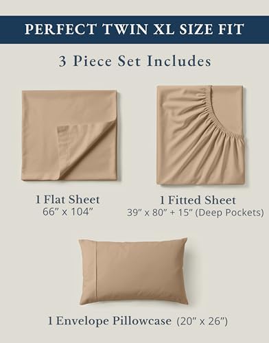 LANE LINEN Twin XL Bed Sheets 100% Organic Cotton Percale Cooling - Taupe